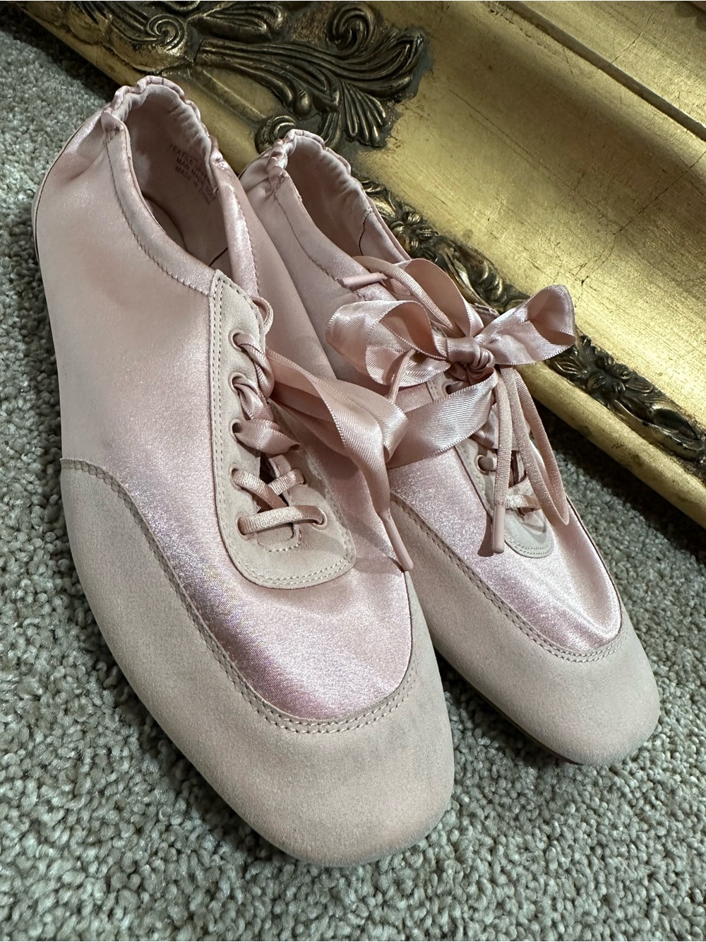 Vivaia Cristina Square Toe Lace Up Sneakerina Ballet Sneaker Peach Blush $159 - Picture 2 of 14